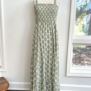 Green/Cream Ruched Maxi Dress